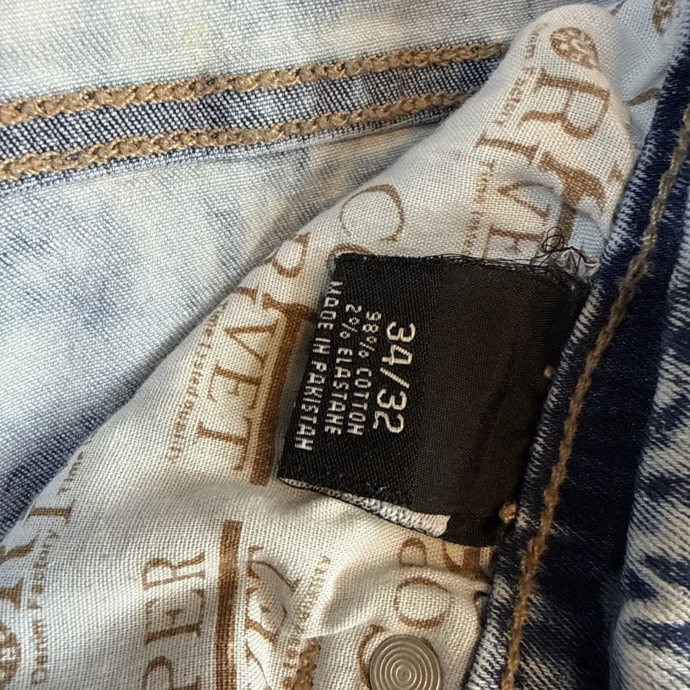 Copper Rivet Jeans Mens 34x32 Blue Paint Splatter Distressed Slim Fit Stone Wash - Picture 12 of 12
